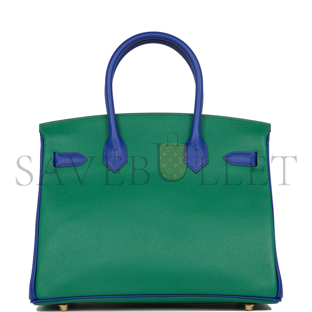 H**mes birkin 35 epsom malachite green and aqua blue bag h028368ck6z (25*20*13cm)